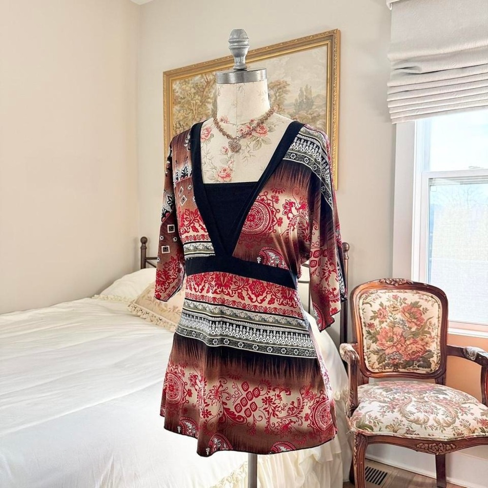 Boho Fairy Top Y2k Susan Lawrence Medium Boho Print Tunic Top